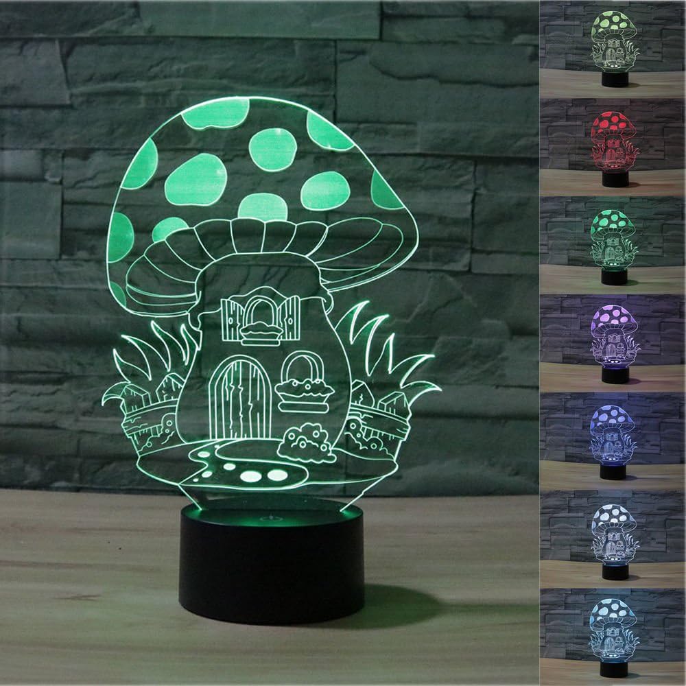 Cute Mushroom 3D Night Light Touch Table Desk Lamps, HAIYU 7 Color Changing Illusion Lights with Acrylic Flat & ABS Base & USB Charger for Christmas Gift