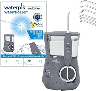 Waterpik - Hydropulseur Ultra Professional, Jet Dentaire avec 7 Embouts et 10 Niveaux de Pression, Élimine la Plaque, Gris (WP-667EU)