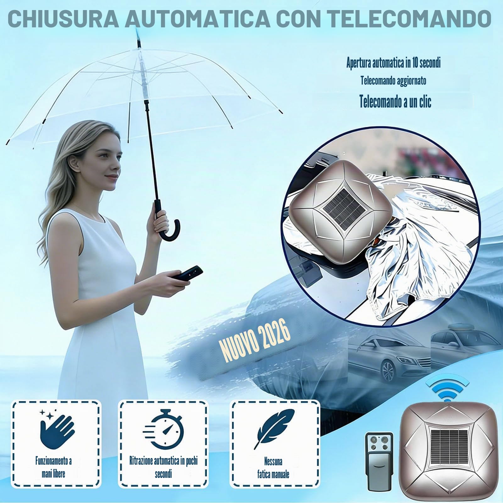 Telo Copriauto Retrattile Automatico Con Ricarica Solare – Telo Antigrandine per Auto Con Telecomando, Riparo Impermeabile per Tutte Le Stagioni, Allarme Antifurto per Suv E Berline Silver-YXL