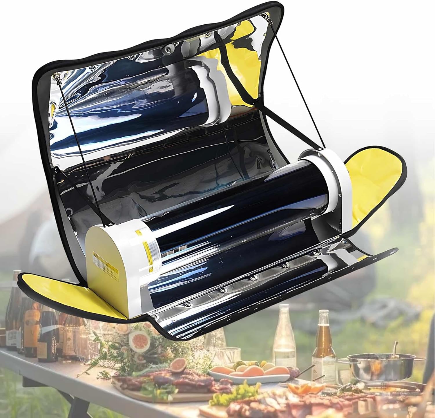 Portable Outdoor Solar Oven with Camping Stove Function, 4.5L Large Capacity Cooker with Thermometer, Foldable Stainless Steel Gear