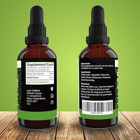 Clean & Pure Mullein Leaf Extract Liquid Drops 100ml | Lab Tested for Mycotoxins & Heavy Metals