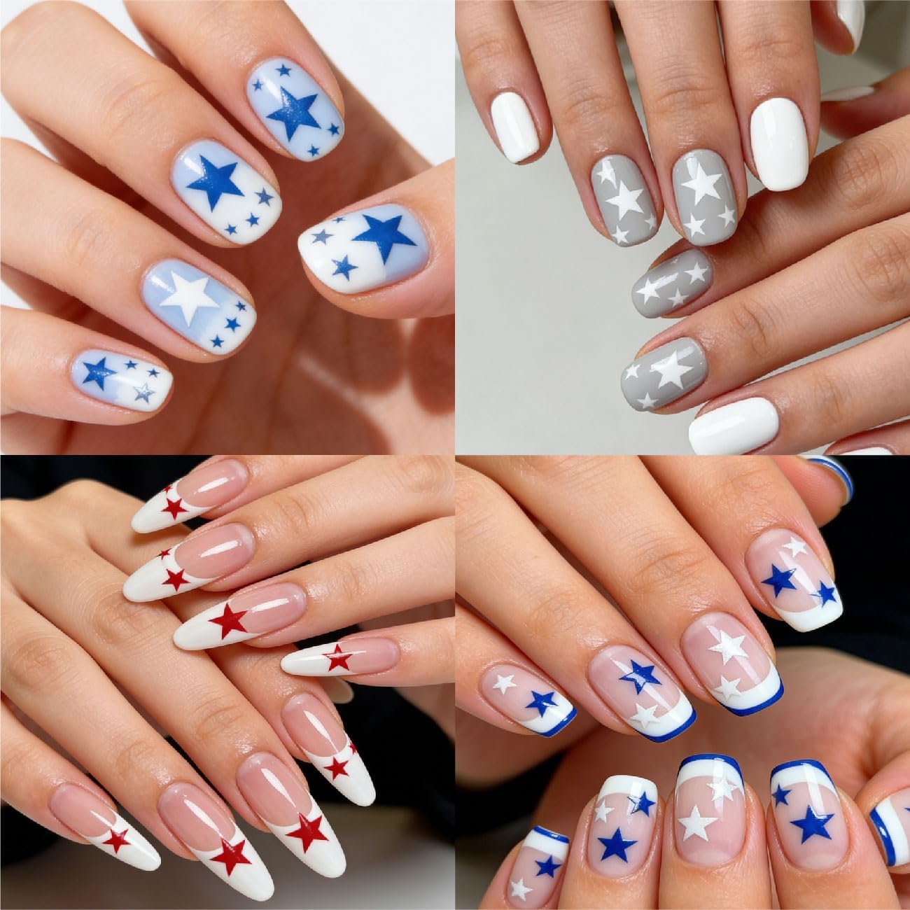 4th of July Nail Stickers - 3D Self-Adhesive Red White and Blue Star Nail Stickers - Fourth of July Patriotic Nail Decals for Independence Day Women Manicure DIY Decorations Supplies Accessories
