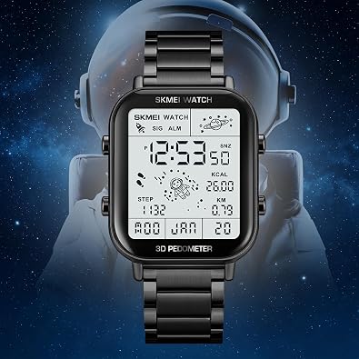 SKMEI Watch for Men Square Dial 3D Pedometer Sports Digital Watch with 50M Waterproof Luminous Countdown Stopwatch Dual Time Display Alarm