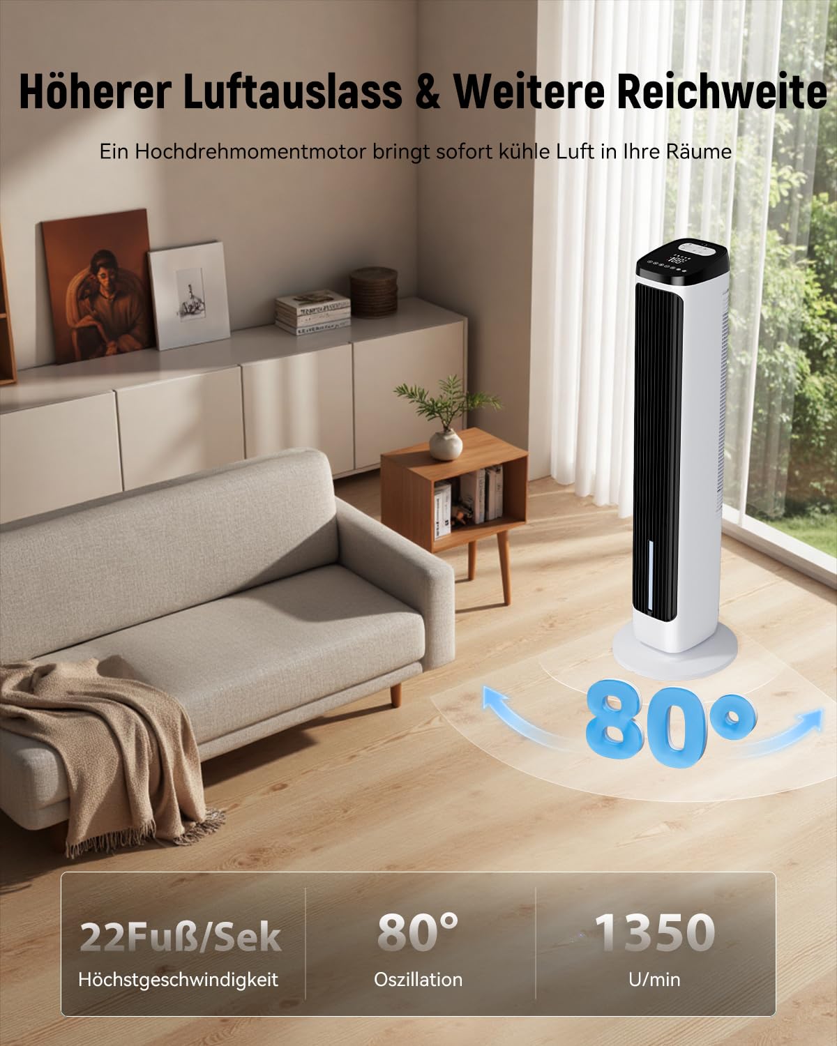 PNTCK Turmventilator mit Wasserkühlung Eispacks, 12H Timer, 4 Modi, 3 Geschwindigkeiten, 80° Oszillation, Tragbarer Luftkühler mit Fernbedienung, Verdunstungskühler für Schlafzimmer, Wohnzimmer