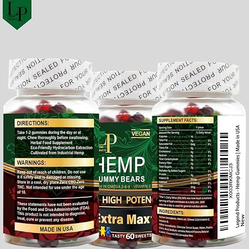 Miniatura 2 de Legend - Gomitas de cáñamo de alta potencia para un sueño reparador, calma, inflamación, dolor, sabores afrutados, gomitas de cáñamo orgánicas -