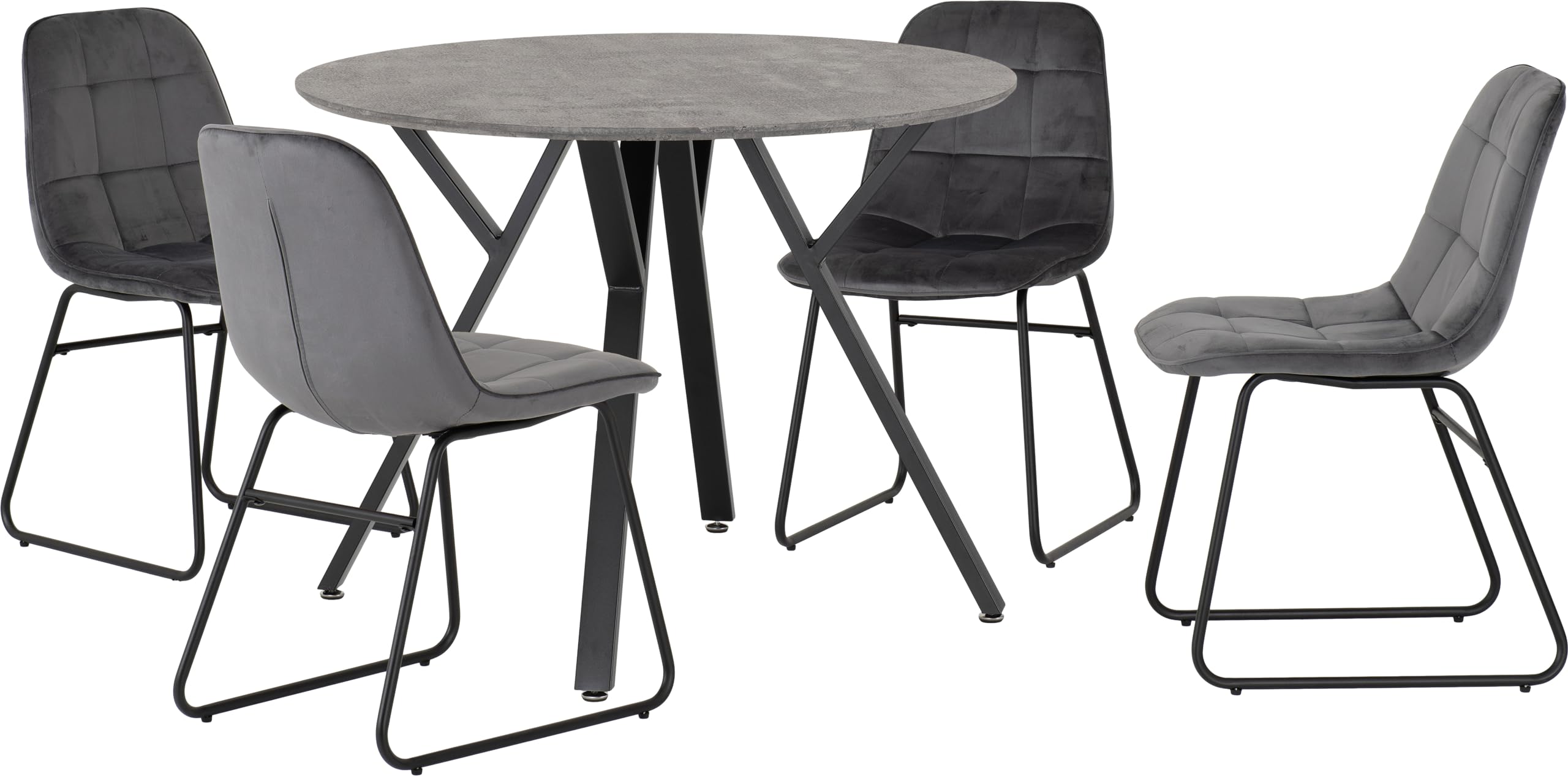 Seconique Athens Round Dining Set - Concrete Grey Top with Grey Velvet Lukas Chairs - 100cm Round Table