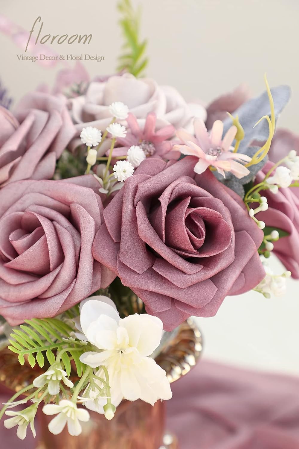 Floroom Artificial Flowers 25pcs Real Looking Mauve Ombre Colors Foam Fake Roses with Stems for DIY Wedding Bouquets Bridal Shower Floral Centerpieces Party Tables Home Decorations - Image 3
