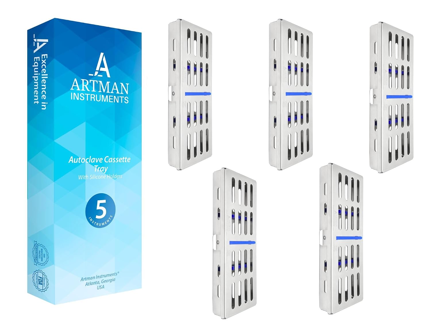 ARTMAN Instrument Cassette Rack for 5 Instruments Box Dental Instruments Organizer (Pack of 5)
