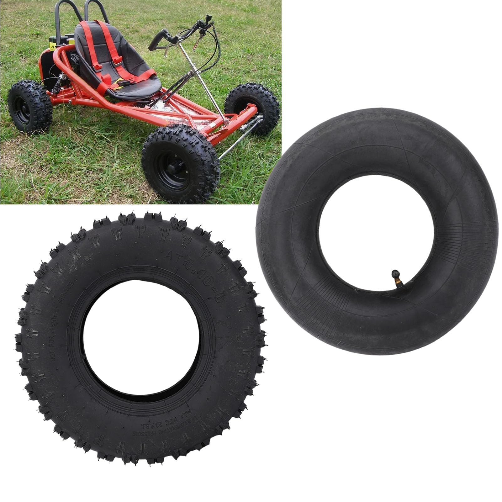 Akozon Tubes Intérieurs en Caoutchouc et Pneu pour 4.10-6 Tire Inner Tube Set Go Kart Chinois TV-Tracteur Mini Vélo