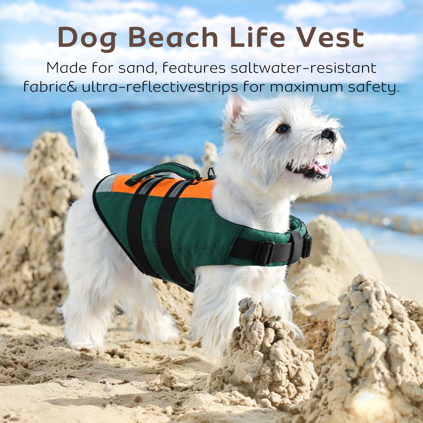 CITÉTOILE Gilet de Sauvetage pour Chien Double Poignée Flottant Réfléchissant Poignée Renforcée Sangles Réglables Vert XL