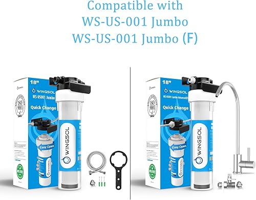Miniatura 2 de Filtro de agua Jumbo para debajo del fregadero, 5 en 1, de larga duración, reduce metales pesados, cloro, alcalina, se adapta a WS-US-001 Jumbo