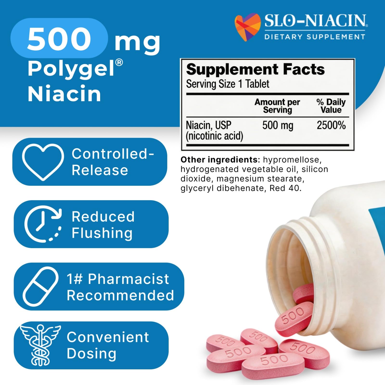 Slo-Niacin Slow Release Niacin 500mg – Vitamin B3 Supplement for Heart Wellness – Flush-Free B3 Vitamins for Cholesterol & Cardiovascular Support – 100 Tablets — Amazon image 4