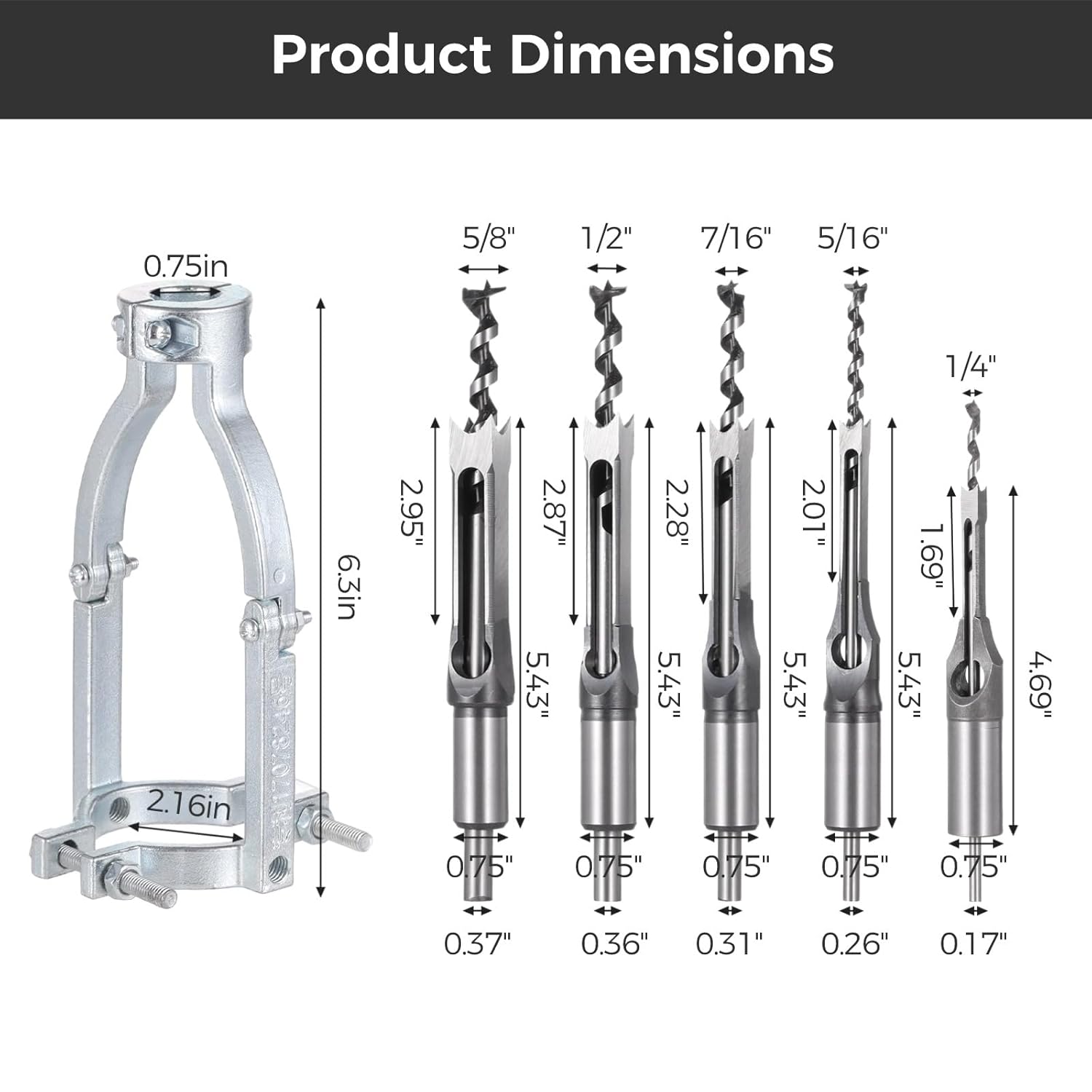 Square Hole Drill Bit Adapter and Square Hole Drill Bit Set, Mortising Chisel Set, Woodworking Mortiser Drill Bit, Mortising Attachment for Drill Press