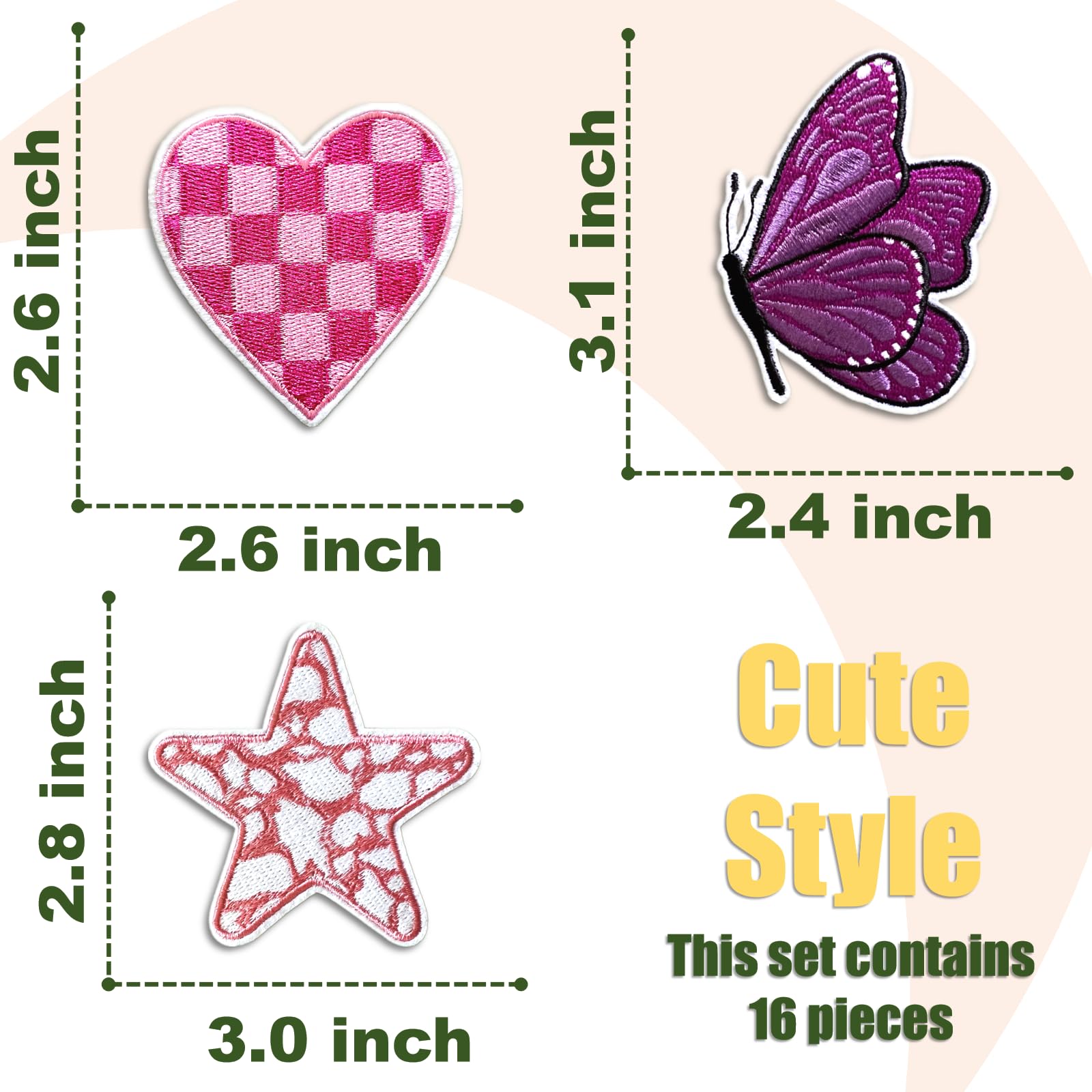 Parches para planchar, parches bordados para mochilas, artículos estéticos para ropa, chaquetas, jeans, sombreros (Cute3, 16 piezas)