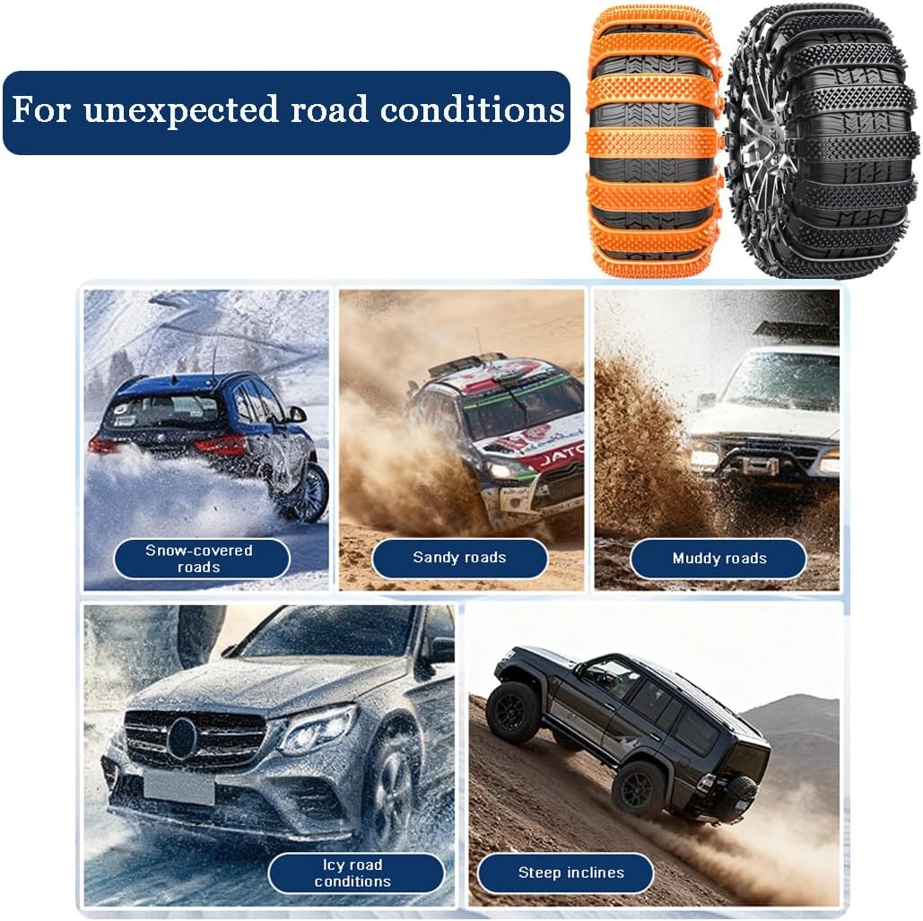 10Pcs Snow Tire Chains for Lexus RC 2015–2025, Snow Zip Tie Traction Cables, Reusable for Winter Driving on Snow and Muddy Roads, Emergency Use Set,B Orange