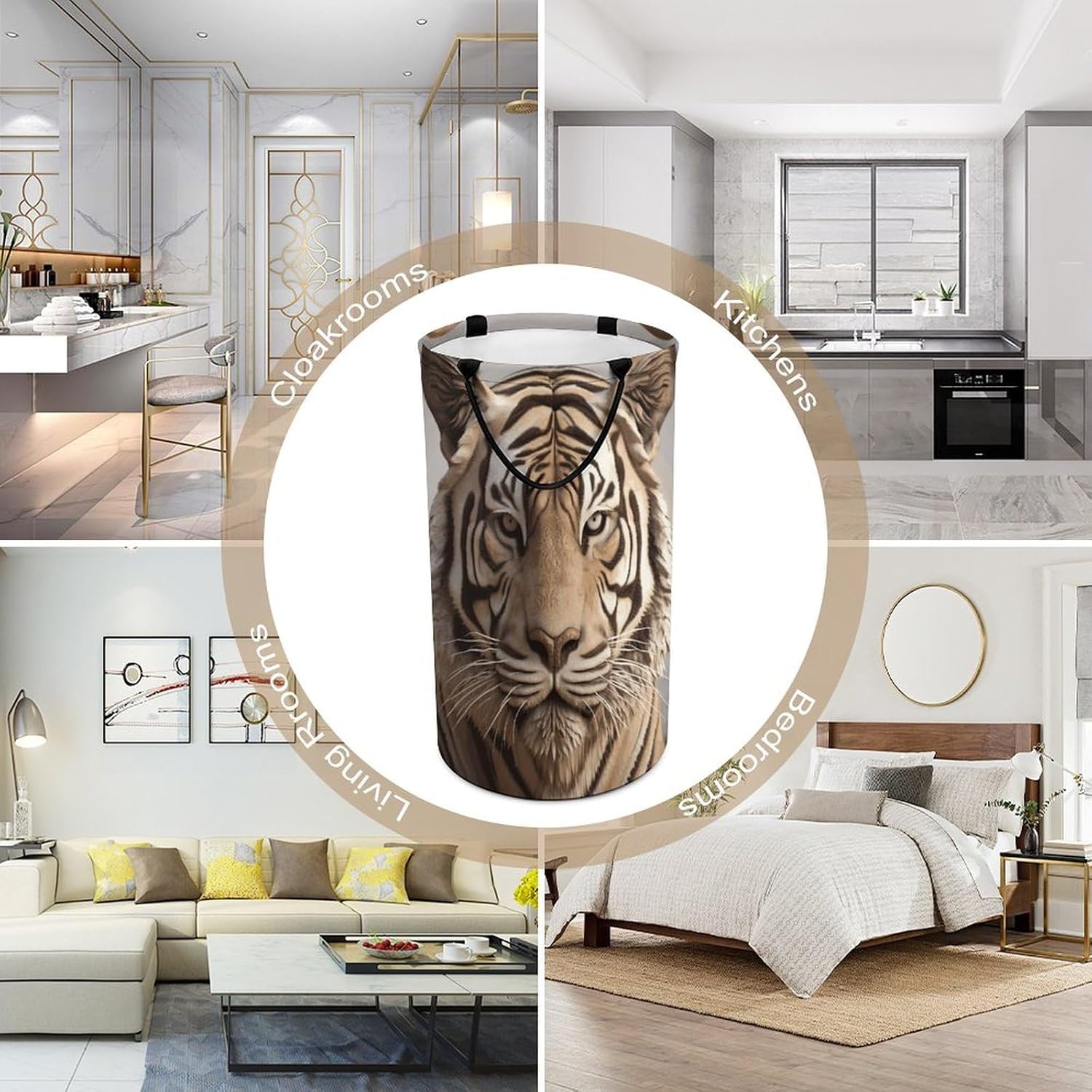 3D Tiger Head Large Laundry Basket Waterproof Collapsible Laundry Hamper Clothes Storage Basket Toys Bin for Bathroom Bedroom Home Decor