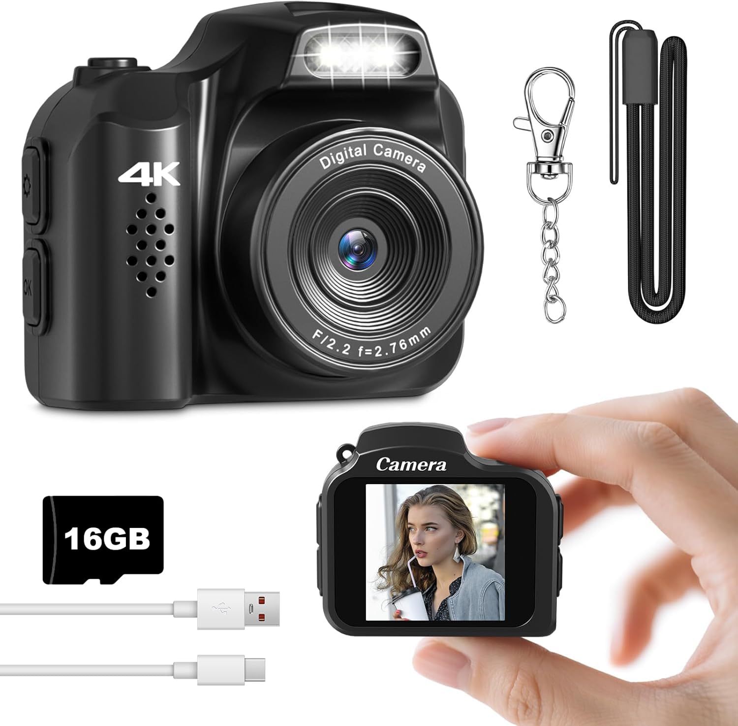 Mini Keychain Camera, 4K 64MP FHD Mini Retro Digital Camera(Black) | Mini Digital Camera…