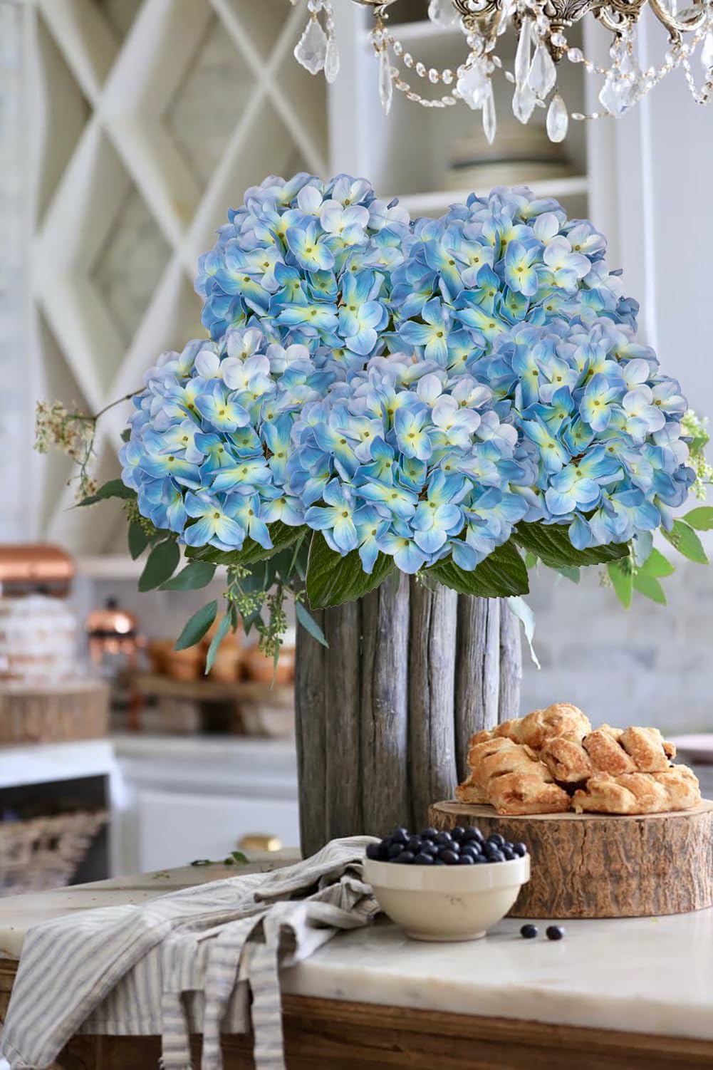 Briful Hydrangea Artificial Flowers Real Touch Hydrangea Flowers 24.8" Blue Fake Flowers Artificial Plants with Long Stem for Outdoor Garden Wedding - Image 3