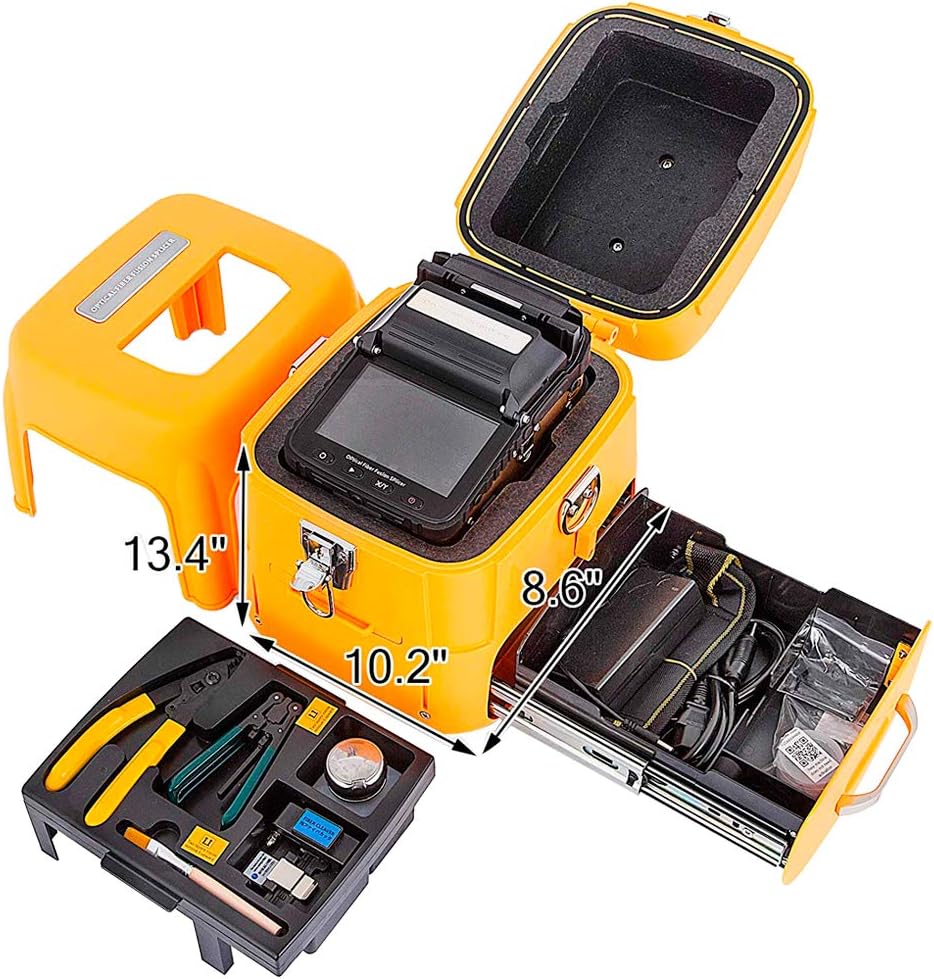 AI-7 Fiber Fusion Splicer, 8 Sec Splicing, 18 Sec Heating, 300x Magnification, 5" HD Screen, Night Operation, Black