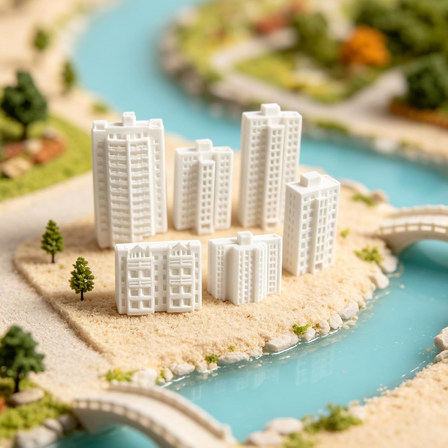 VINTORKY 5pcs Miniature Apartment Buildings - Unpainted N Scale Mini House Figurines for Micro Landscape Town - 1:500 Dollhouse City Building Architecture Model
