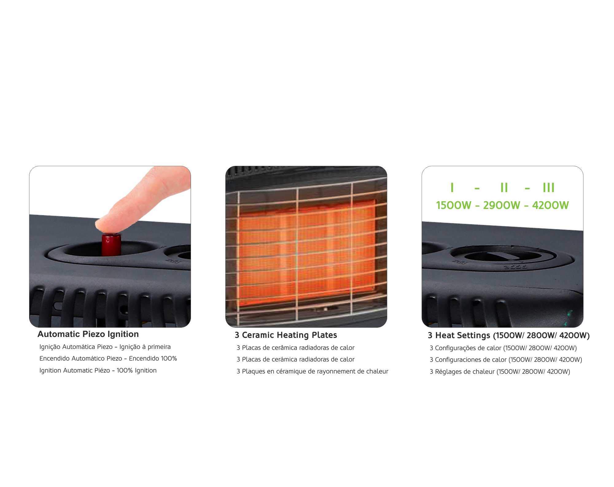 HAEGER Premium Warm - Estufa de Gas Butano y Propano, Cerámica, 4200W, 3 Niveles de potencia, Triple sistema de seguridad