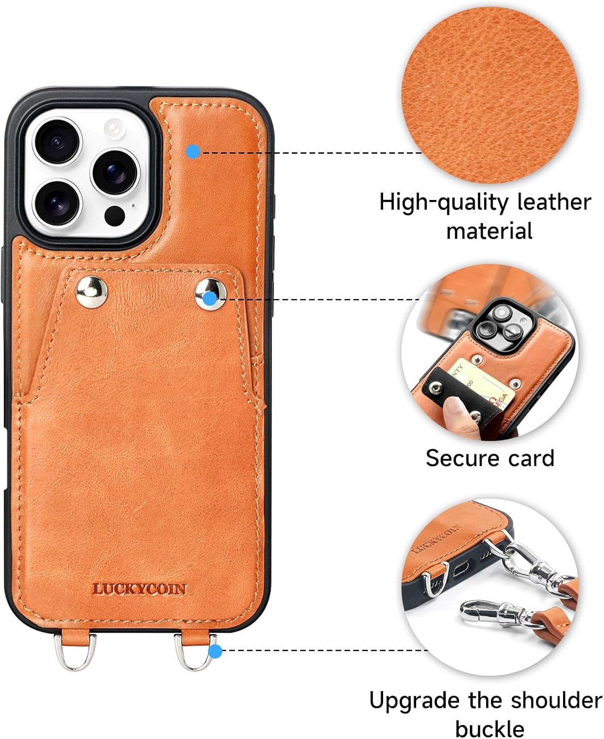 Leather Wallet Phone Case Compatible with iPhone 16 Pro Max,Crossbody Lanyards Wallet Phone Case for Women,Purse Flip Card Pouch Cover Case with Pouch Clip Card Holder Adjustable Wrist Strap Brown - Image 2