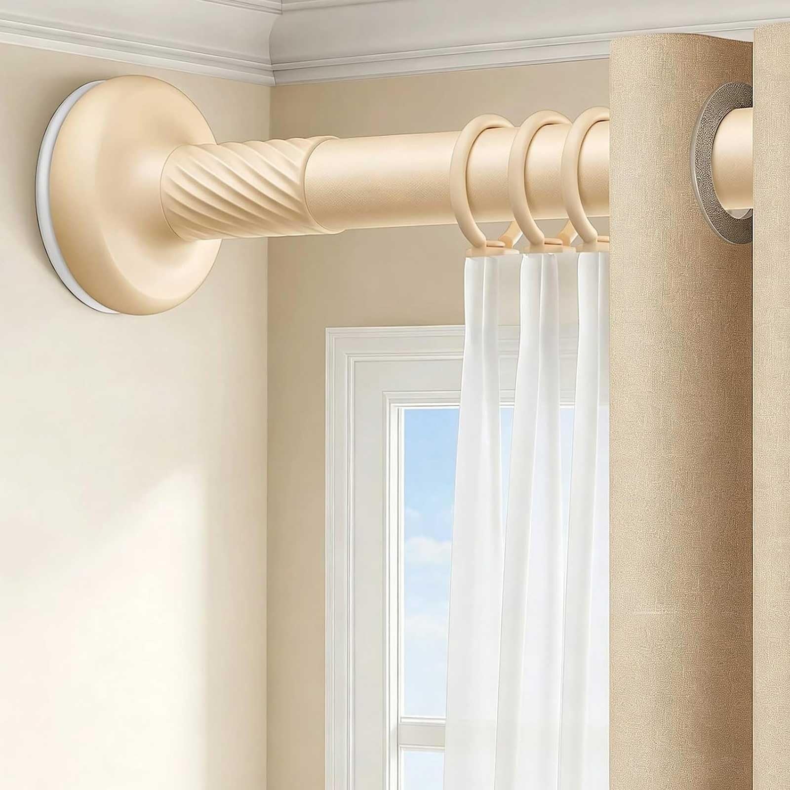 Tension Window Curtain Rod 28-193 in, Stainless Steel Spring Loaded Curtain Rod No Drilling with Rings for Home, Windows, Bathroom, Closet(Yellow,420-490cm/165-193in)
