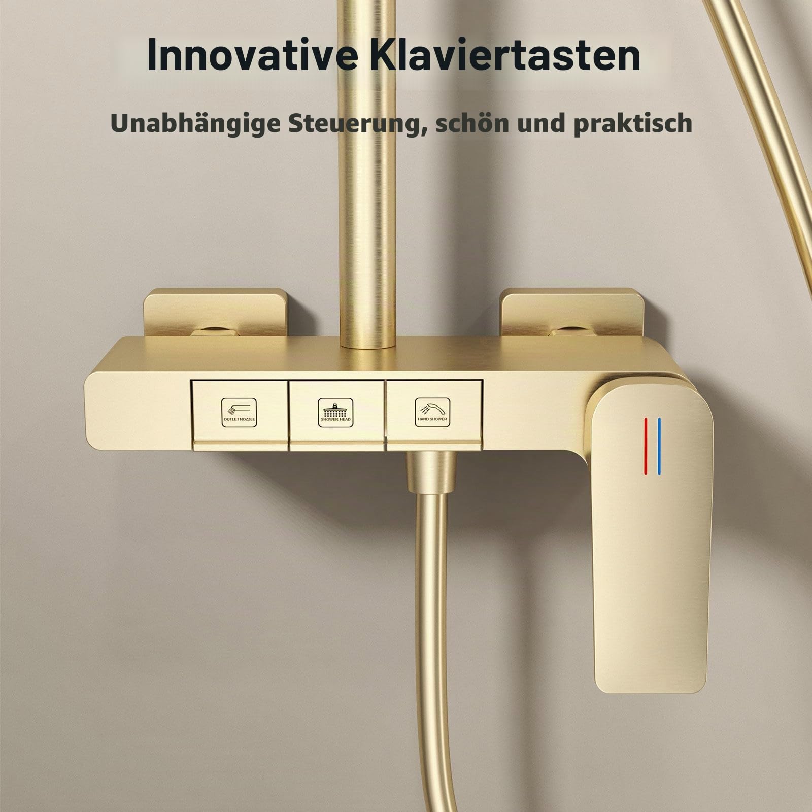 Duschsystem, BSS0338 Modern Klaviertasten Duschset, 30x20cm Quadrat Duschkopf, Regendusche mit Armatur, Badewannenarmatur, 59A Kupfer, Höhenverstellbar