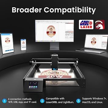 LONGER RAY5 20000mW Laser Engraver with Air Assist & LightBurn Camera, Auto Positioning & Capture, High-Precision Laser Cutter for Wood, Metal, Acrylic, Tumblers & Cylindrical Objects,Laser Class IV
