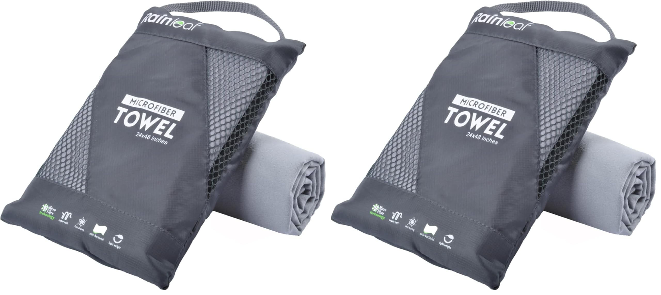 Rainleaf Microfiber Towel Quick Dry Camping &amp; Travel &amp; Gym Towel. Compact | Super Absorbent, Lightweight, Fast Drying. Suitable for Beach, Bath, Backpacking, Hiking, Swim.