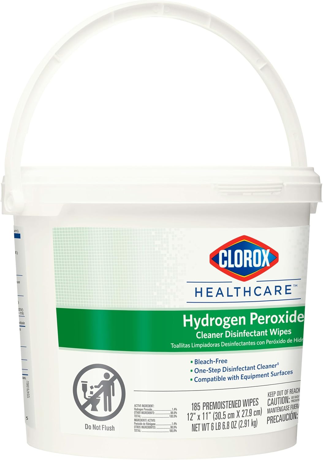 Clorox Healthcare Hydrogen Peroxide Cleaner Disinfectant Wipes, 12" x 11", Bucket, 185 Count (Package May Vary)