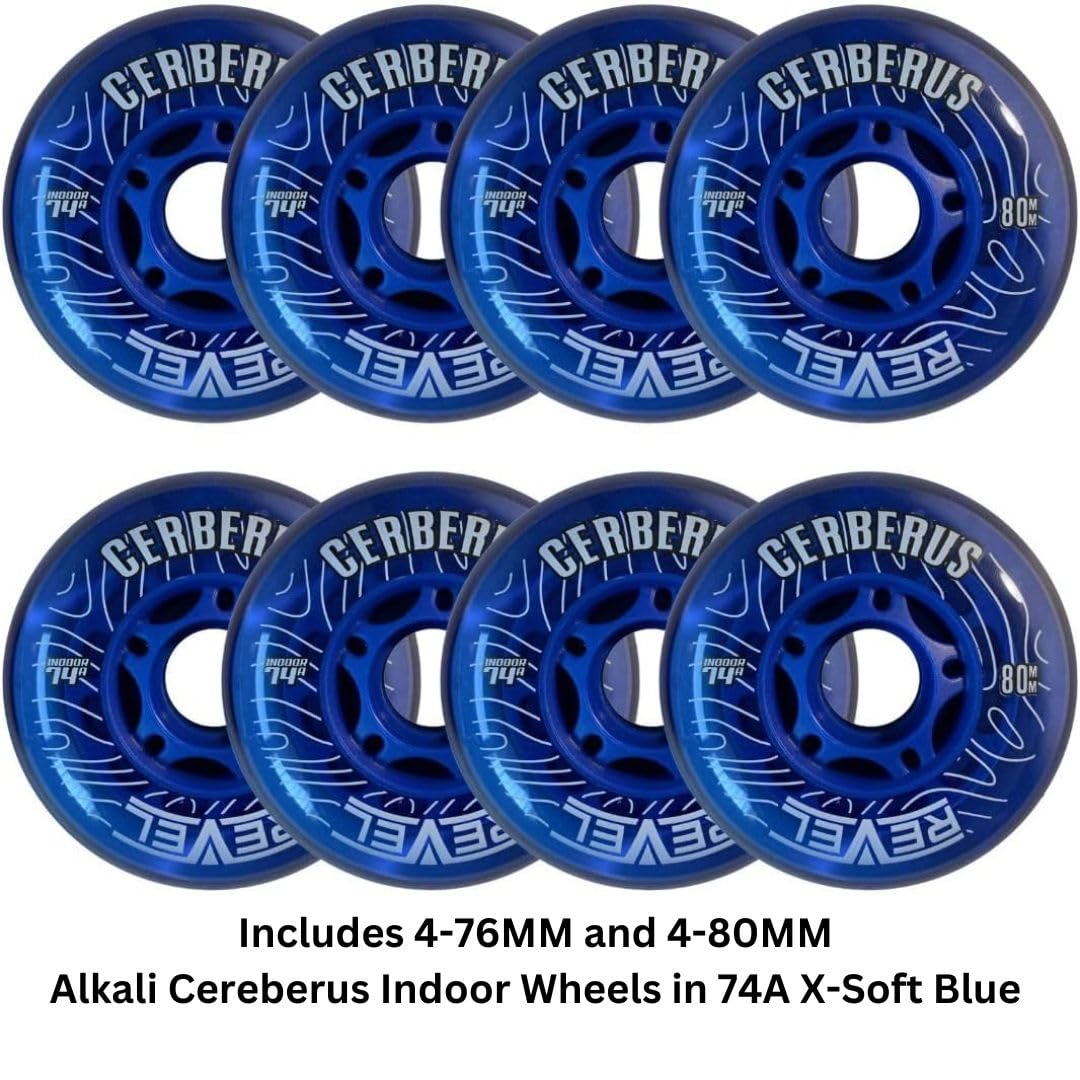 Alkali Hilo 4-76MM/4-80MM 74A X-Soft 76A Inline Roller Hockey Wheels 8 Pack (X-Soft Blue)