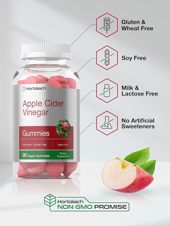Horbaach Apple Cider Vinegar Gummies | 90 Count | Apple Flavor ACV Dietary Supplement for Adults | Vegan, Non-GMO & Gluten Free