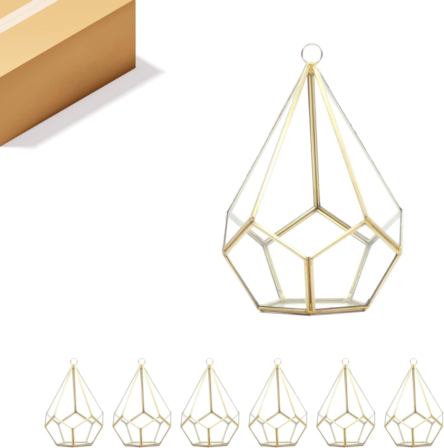 WGV Hanging Geometric Planter Terrarium Bulk Width 5.5" Height 8" Clear Glass Gold Frame DIY Succulent air Plant Miniature Fairy Garden Windowsill Decor Teardrop 6 Pieces