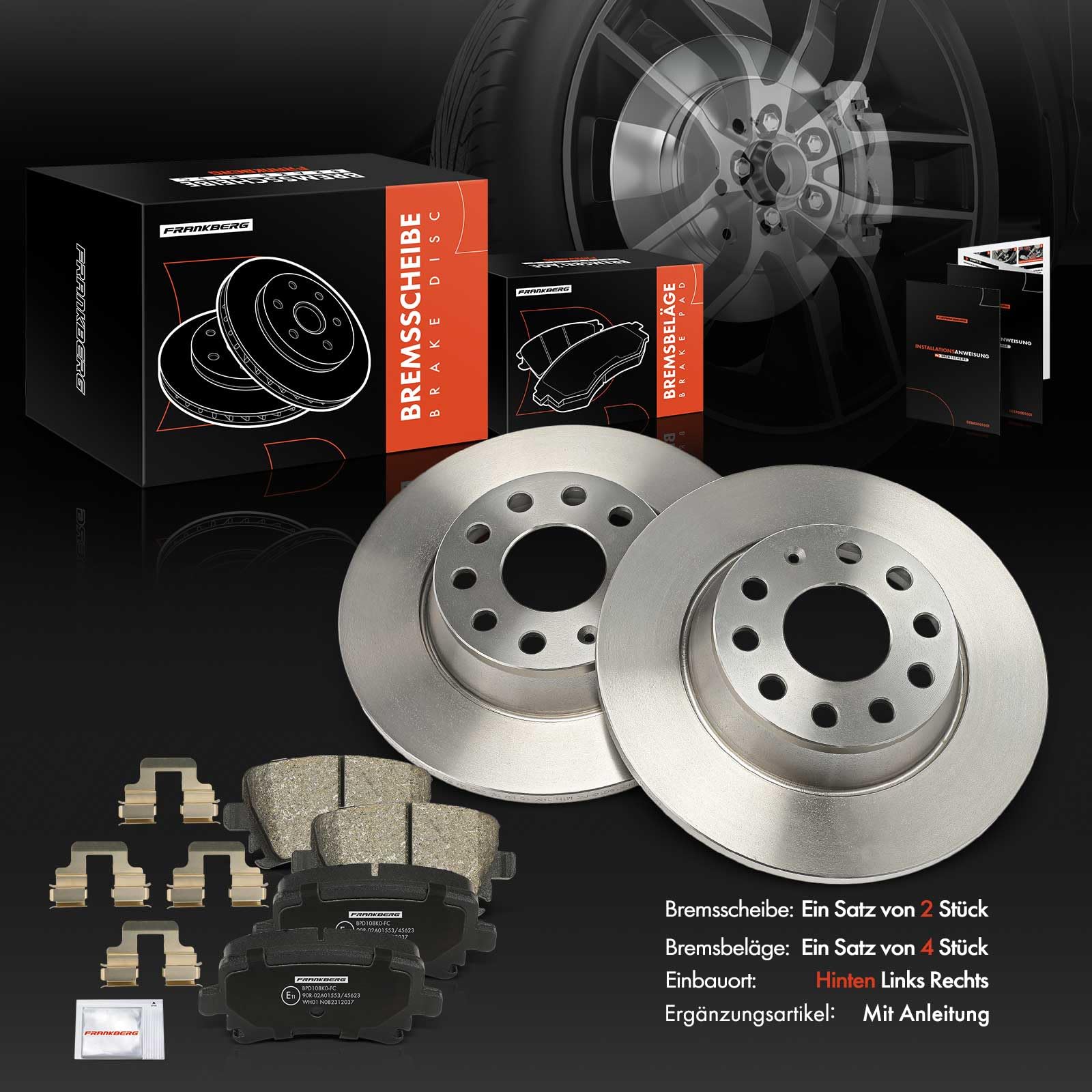 Frankberg Bremsensatz inkl. 2x Bremsscheiben Ø282mm + 4x Bremsbeläge Hinten Kompatibel mit Golf V 1K1 Golf VI 5K1 Golf Plus 521 5M1 Golf VI Variant AJ5 Replace# 3CD615601