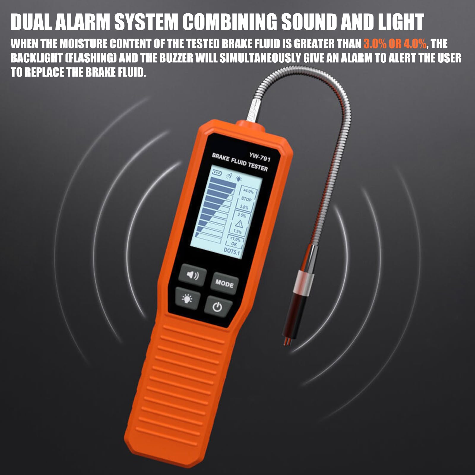 Strumento diagnostico automobilistico professionale Tester liquido freni con sonda a collo d'oca Design ergonomico Grip Tester fluido freni digitale