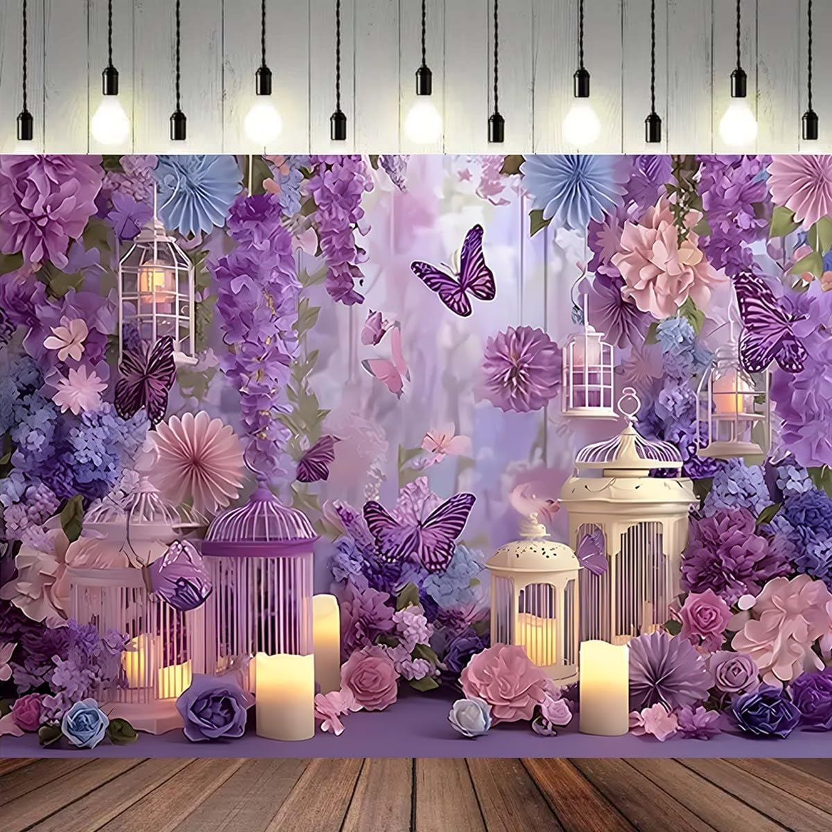 Fondo Fotográfico Glitter Púrpura para Fiestas 7x5 pies