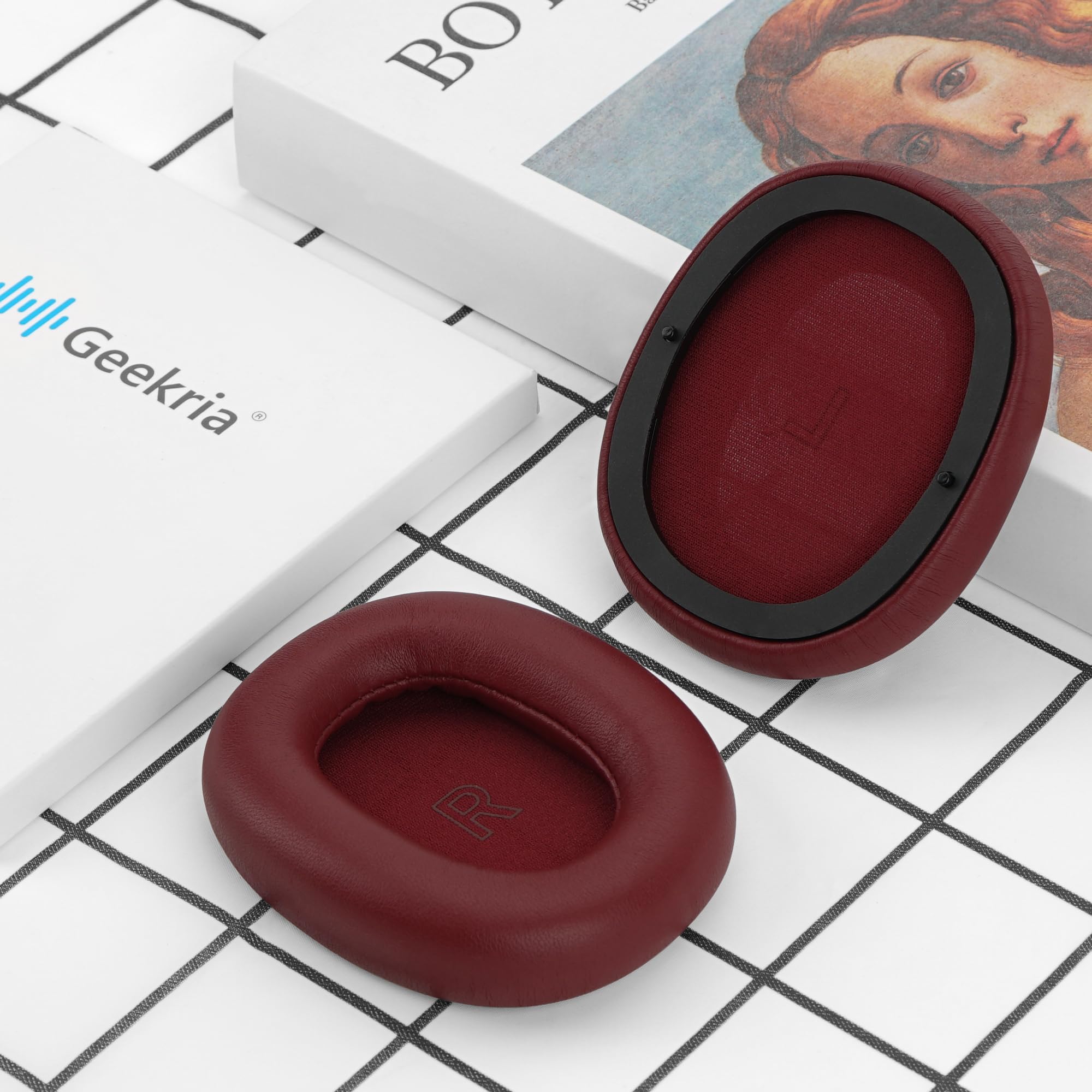 Geekria Elite-Lammfell-Ohrpolster-Ersatz, kompatibel mit Bang & Olufsen Beoplay H95 Wireless, Premium-Leder-Ohrpolster-Reparaturteile (Rot)