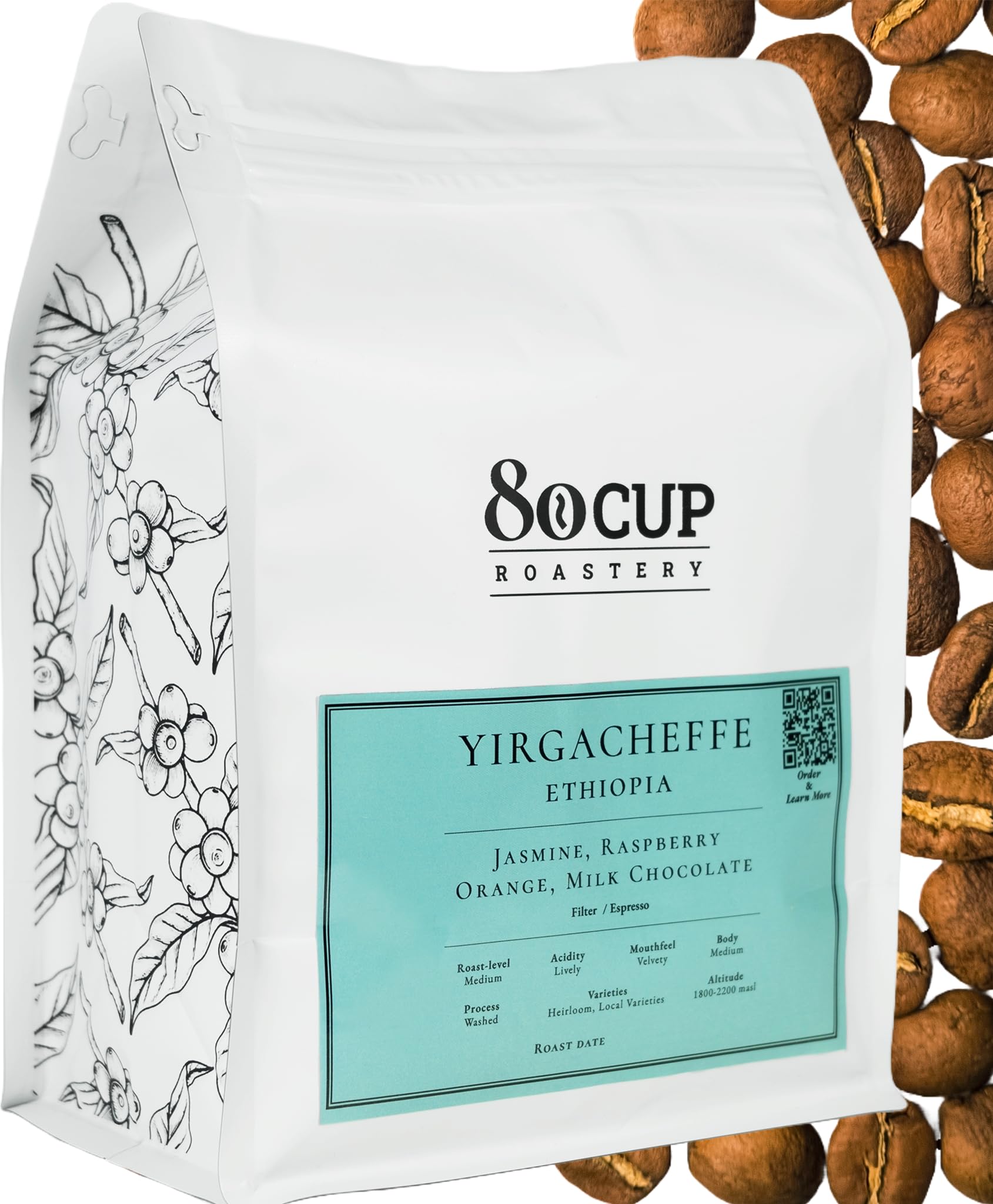 Freshest Specialty Coffee Beans | 80 CUP Roastery | Single Origin ~ Roasted After Order (1000g, Ethiopia Yirgacheffe)
