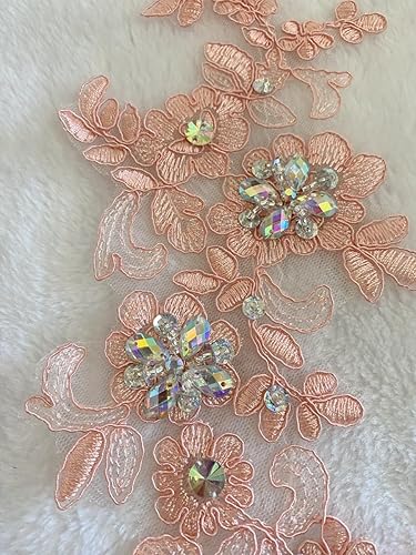 Miniatura 9 de Zbroh Parches de tela de encaje fino bordados con diamantes de imitación bordados, decoración de vestido para coser en lentejuelas cuentas,