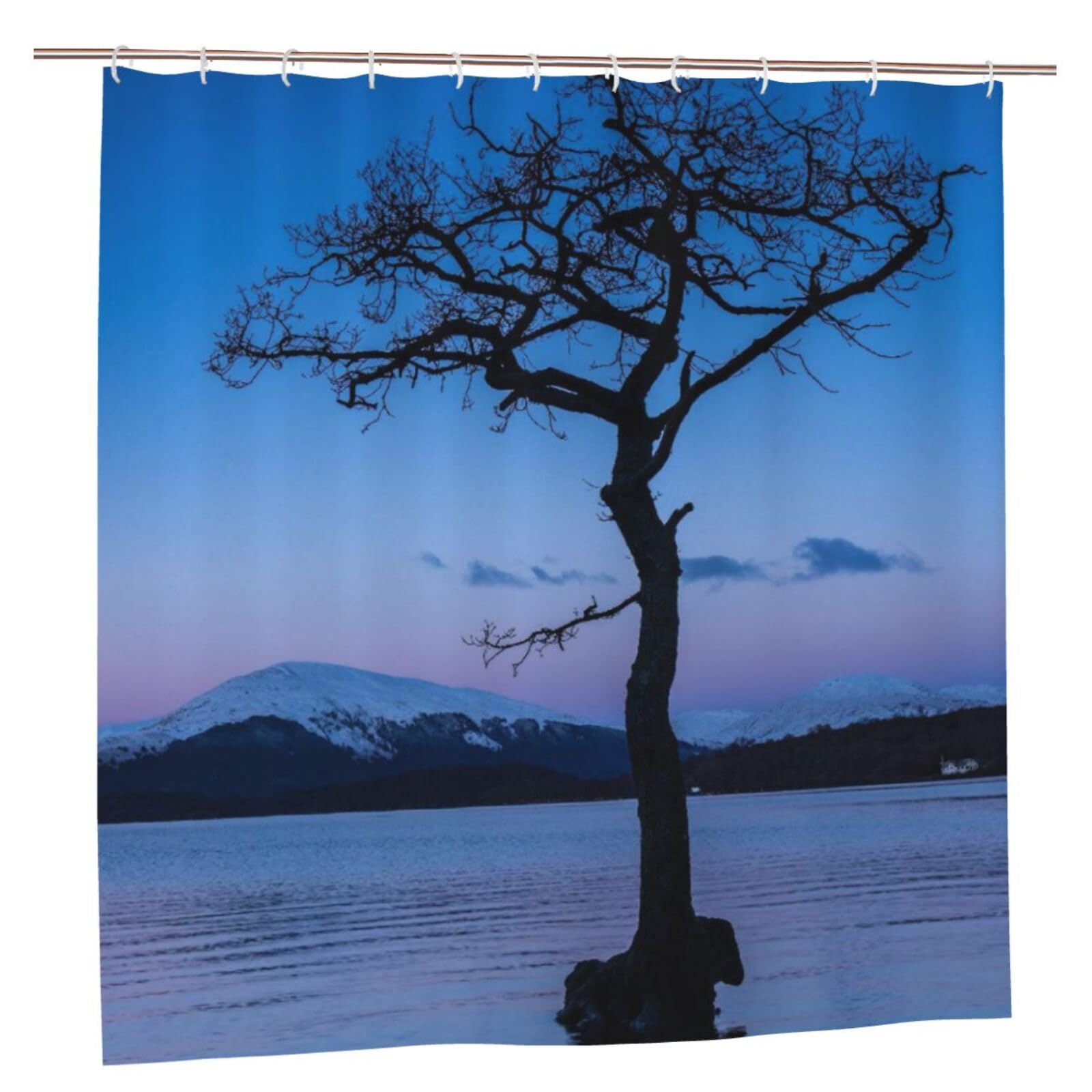 Oudrspo Polyester Fabric Shower Curtain - 70x70 Inch with Metal Grommets, Artistic Privacy Design, Winter Dawn At Lone Tree At Loch Lomond