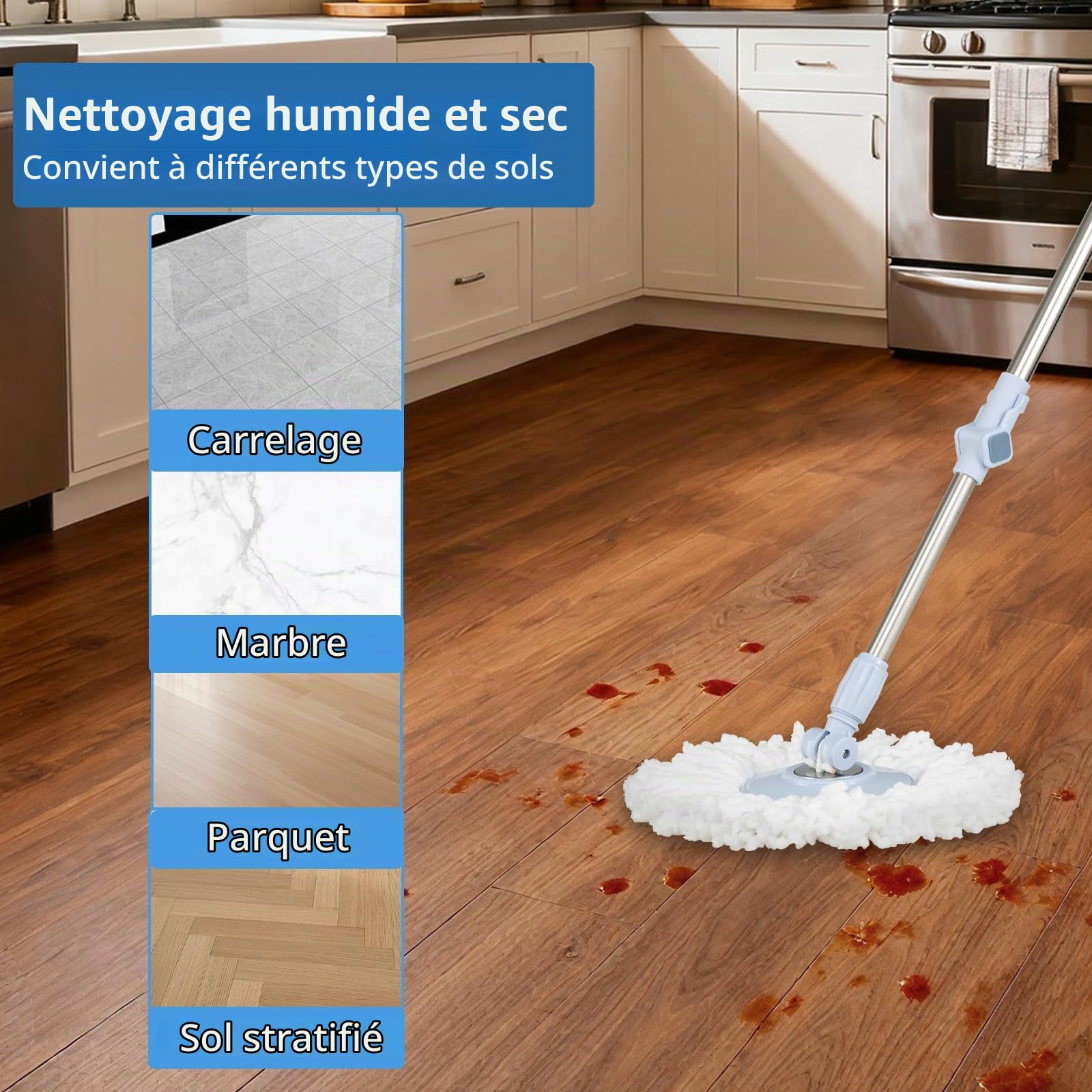 LIFEZEAL Seau et Balai à Franges, Balai Rotatif 360° avec Manche Télescopique, Seau 2 Compartiments et Essoreuse, Set de Nettoyage pour Sols (1 x Ensemble de balais à Franges)