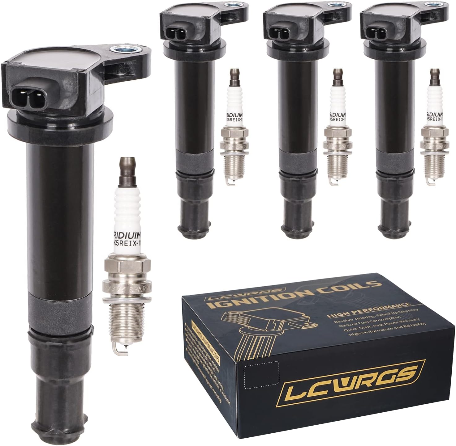 Set of 4 Ignition Coil Packs and Spark Plugs Fits for 2006 2007 2008 2009 2010 2011 Kia Rio Rio5 Rondo Hyundai Accent 1.6 L4 Replaces# UF499 C1543
