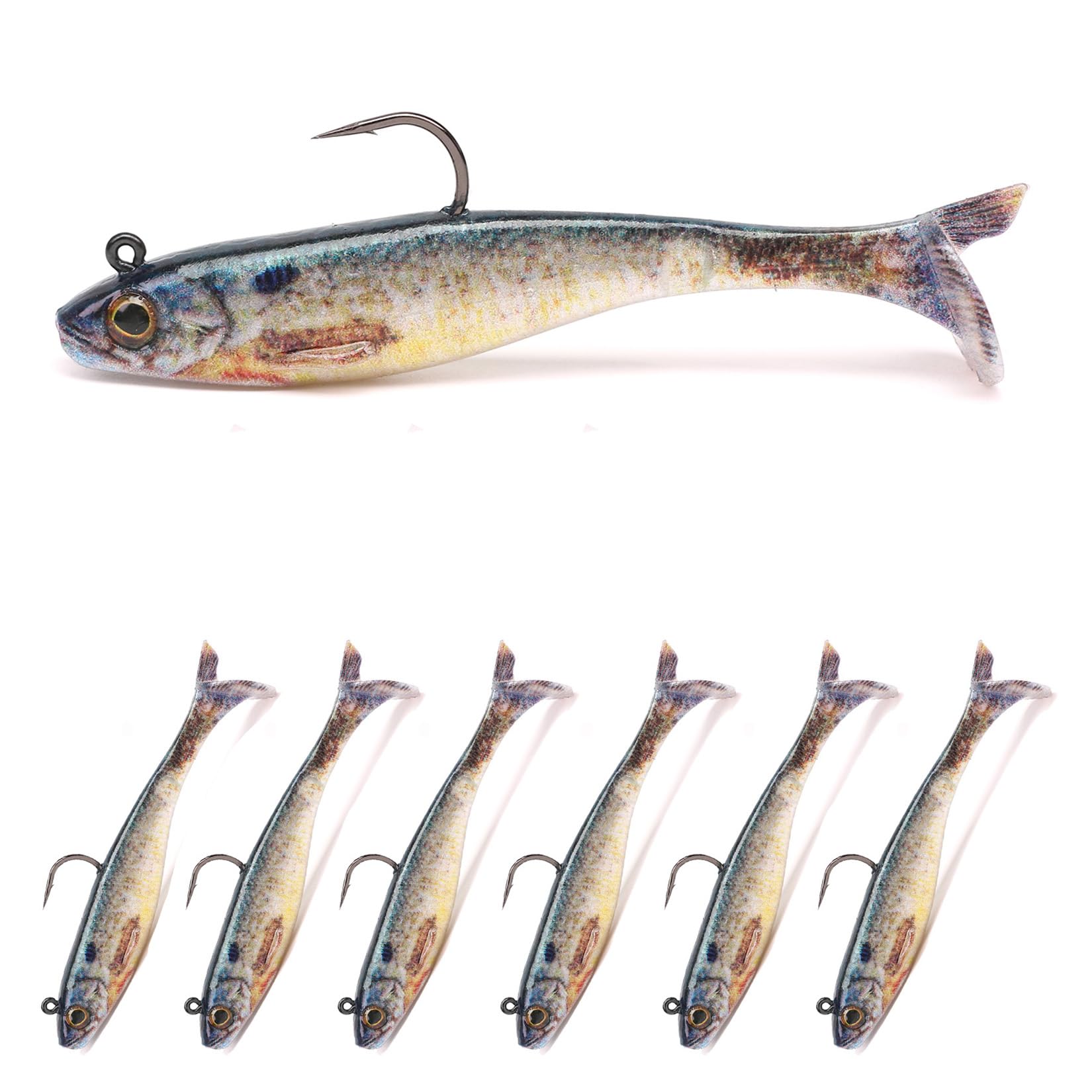 Realure Soft Plastic Fishing Lures Set - 8 Pcs Pre-Rigged Jig Head, Premium Artificial Sea Bait For Saltwater Freshwater, Paddle Tail Swim Baits For - View #4