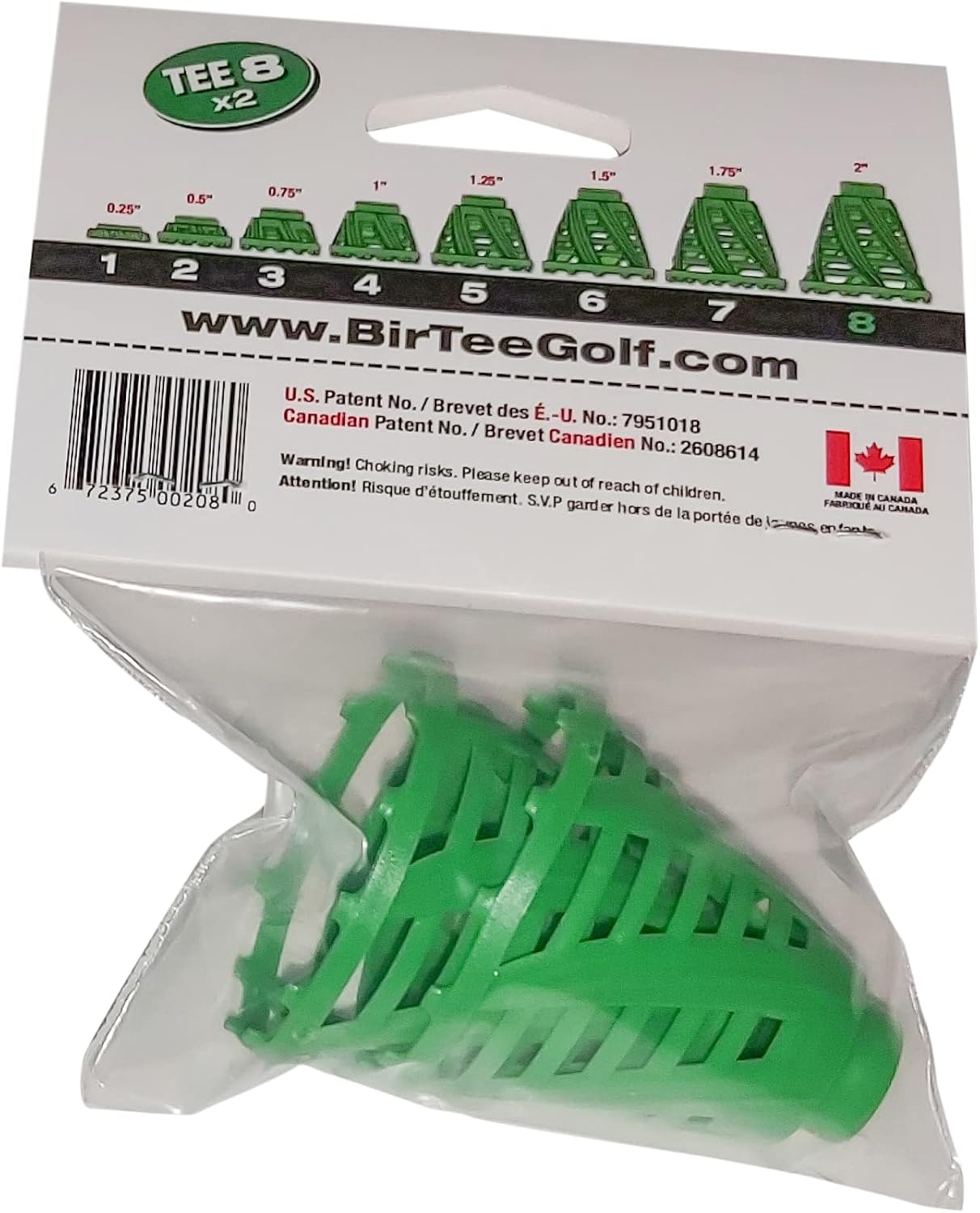BirTee Pro Golf Tees - Size #8 (2") Individual Size Packs - 2 Tees Per Pack. Winter/Mat/Simulator Tees