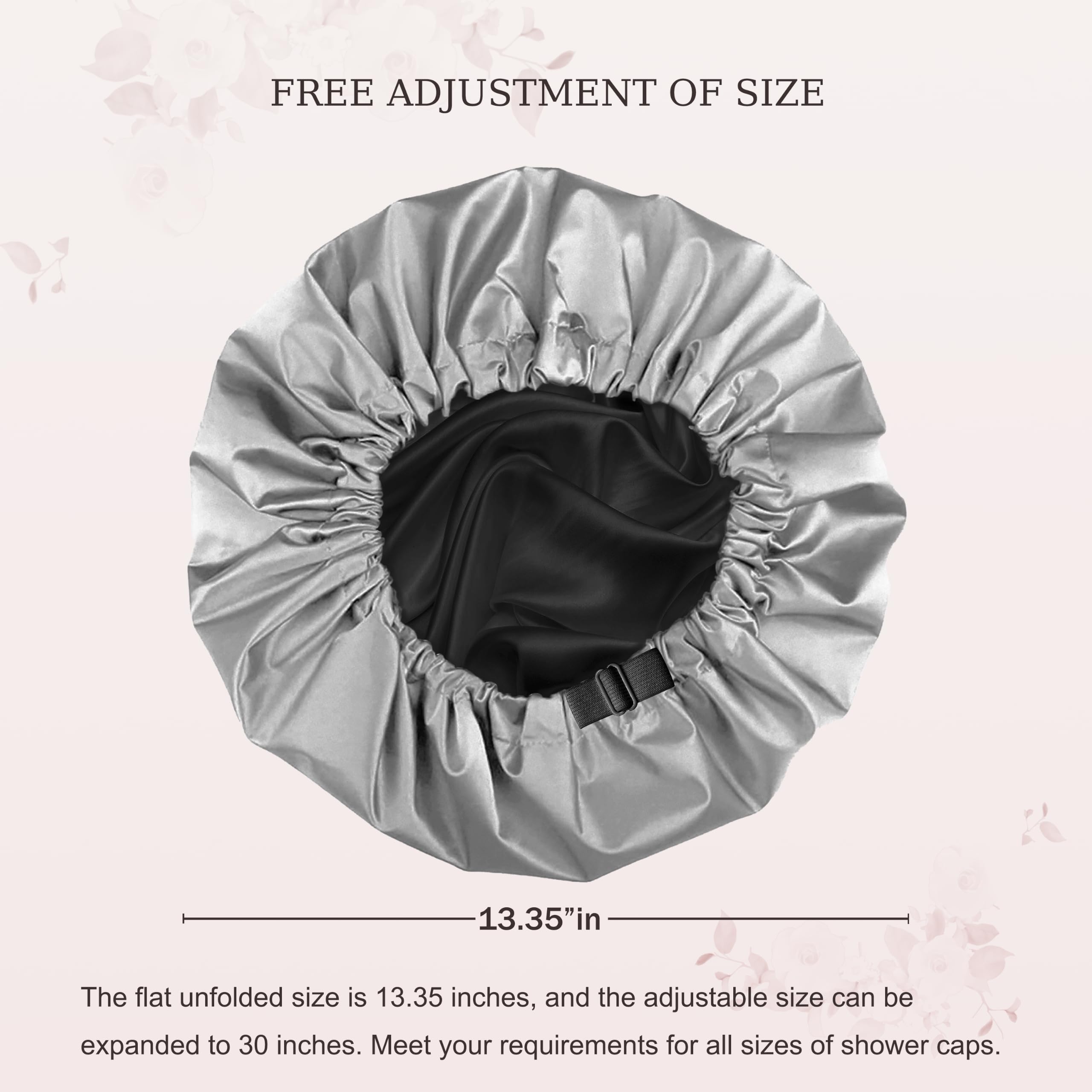 Gorro de ducha para mujer, gorro de ducha con forro de seda de lujo, lavable a máquina, tamaño ajustable y reutilizable, gorro de ducha grande de satén para todo el cabello gris