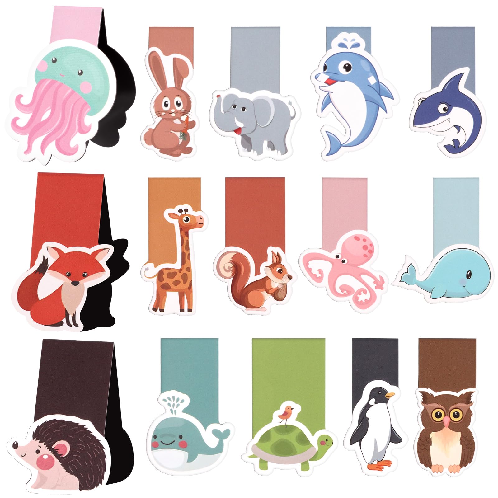 15PCS Marcapaginas Magnetico, RISVOWO Animales Marcadores Magnéticos, Dos Caras Punto de Libro Niños, Marcadores de Libros Infantiles, Marca Paginas Magnetico para Regalos Cumpleaños Niños Alumnos