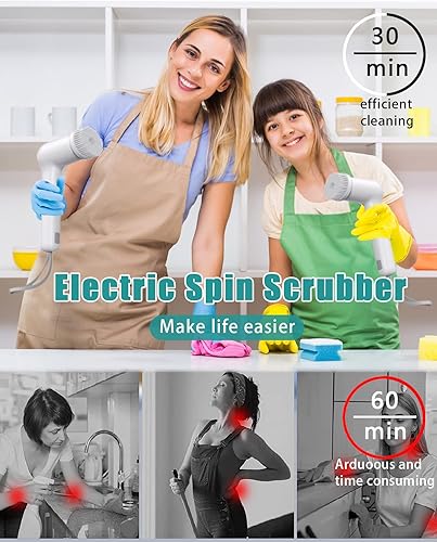 Miniatura 7 de Cepillo eléctrico de limpieza eléctrico inalámbrico, cepillo de limpieza eléctrico de mano, cepillo limpiador de ducha con 6 cabezales de cepillo