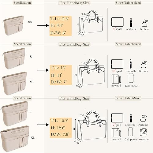 Miniatura 5 de HyFanStr Organizador de bolso para bolsos, organizador de bolsa de mano, bolsa con cremallera para mujer, organizador de bolso interior con 15