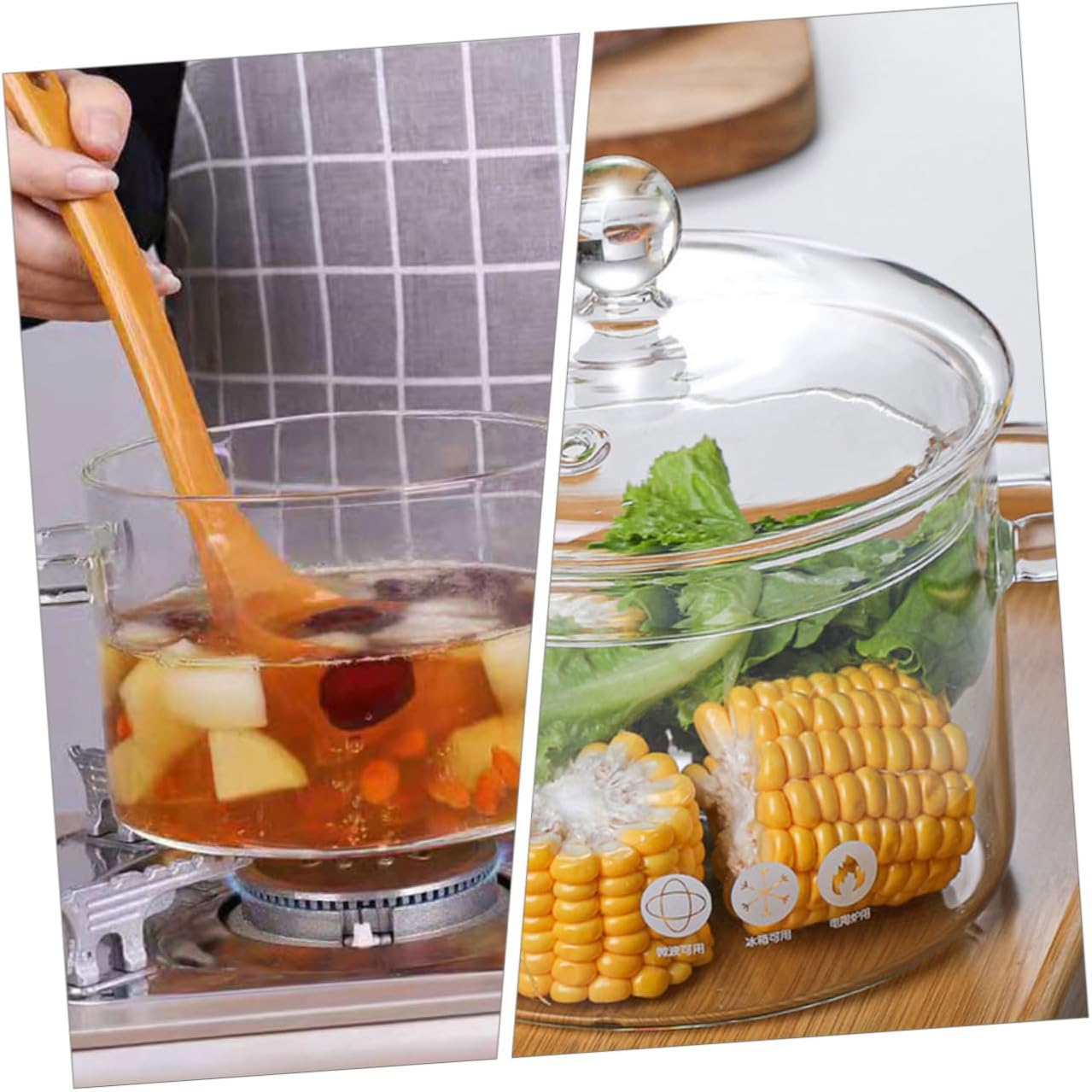 PRETYZOOM 1500ml Glass Soup Pot Set Sturdy Lid Heat-resistant Kitchenware Smooth Handle for Safe Cooking Easy to Clean
